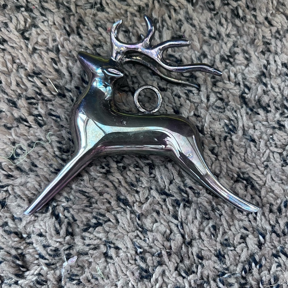 Vintage Pottery Barn Silver Plated Reindeer Christmas Ornament Ralph Lauren
